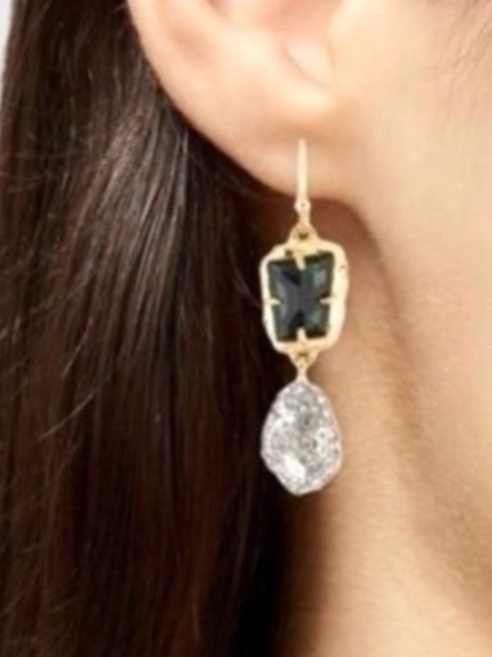NEW Alexis Bittar Crystal Drop Earrings 14k Gold Plate Green Clear AU09